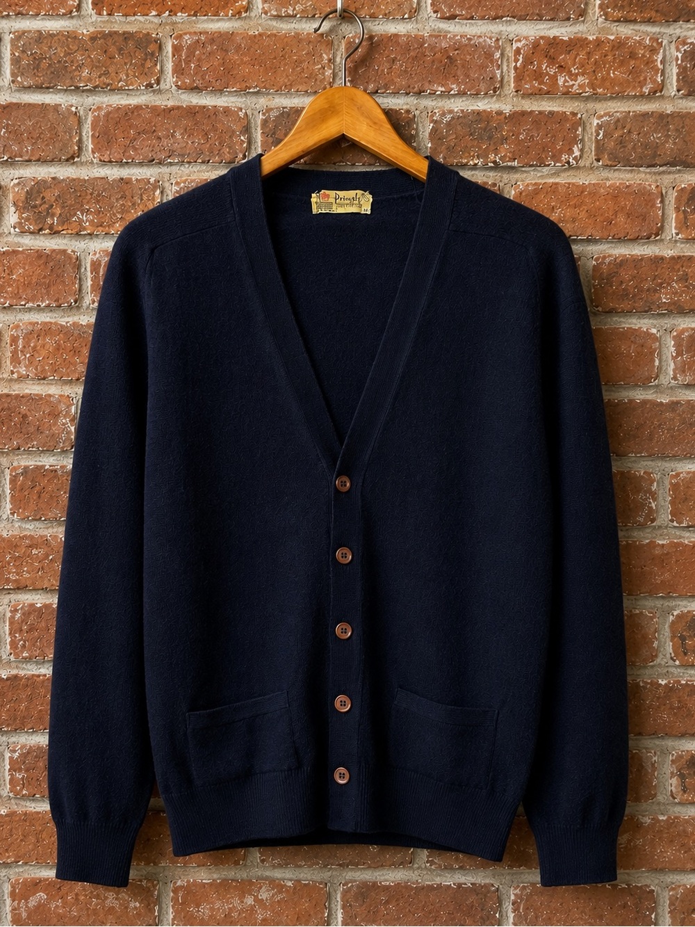 Vintage Pringle Scotland Royal Warrant 100% Cashmere Cardigan Sweater Navy Blue